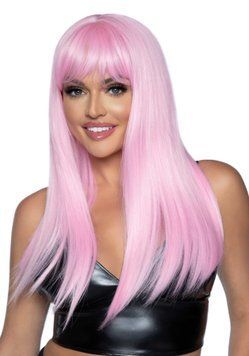 Довга рожева перука Leg Avenue Long straight bang wig Pink, гладенька, 61 см SO7942 фото