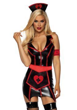 Виниловый костюм медсестры Leg Avenue Vinyl Naughty Nurse XS, платье, фартук, повязки SO9142 фото