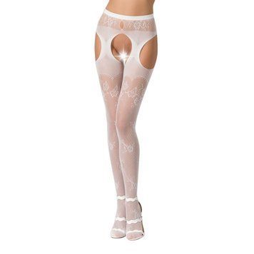 Сексуальні колготки-бодістокінги Passion S022 One Size, White, імітація панчіх і пояса з гартерами PSS022W фото