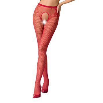 Сітчасті колготки-бодістокінги Passion S019 One Size, Red, імітація трусиків, відкритий доступ PSS019R фото
