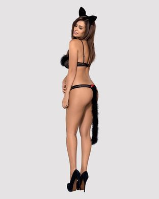 Эротический костюм гепарда Obsessive Gepardina 3 pcs costume S/M, черный, меховая отделка, монокини, SO7276 фото