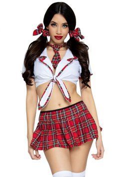 Костюм школярки Leg Avenue Miss Prep School S/M, топ, спідниця, краватка, бантики SO7997 фото