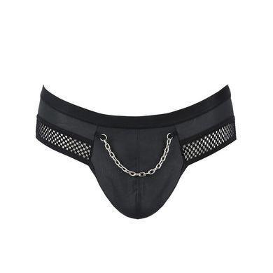 Чоловічі труси з ланцюжком Passion 030 SLIP TOM L/XL Black, екошкіра, відкриті сідниці SO7561 фото